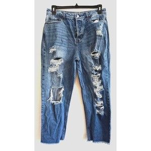 Vanilla Star Distressed Button Fly 90s Boyfriend Jeans Women's Size 15‎ Blue